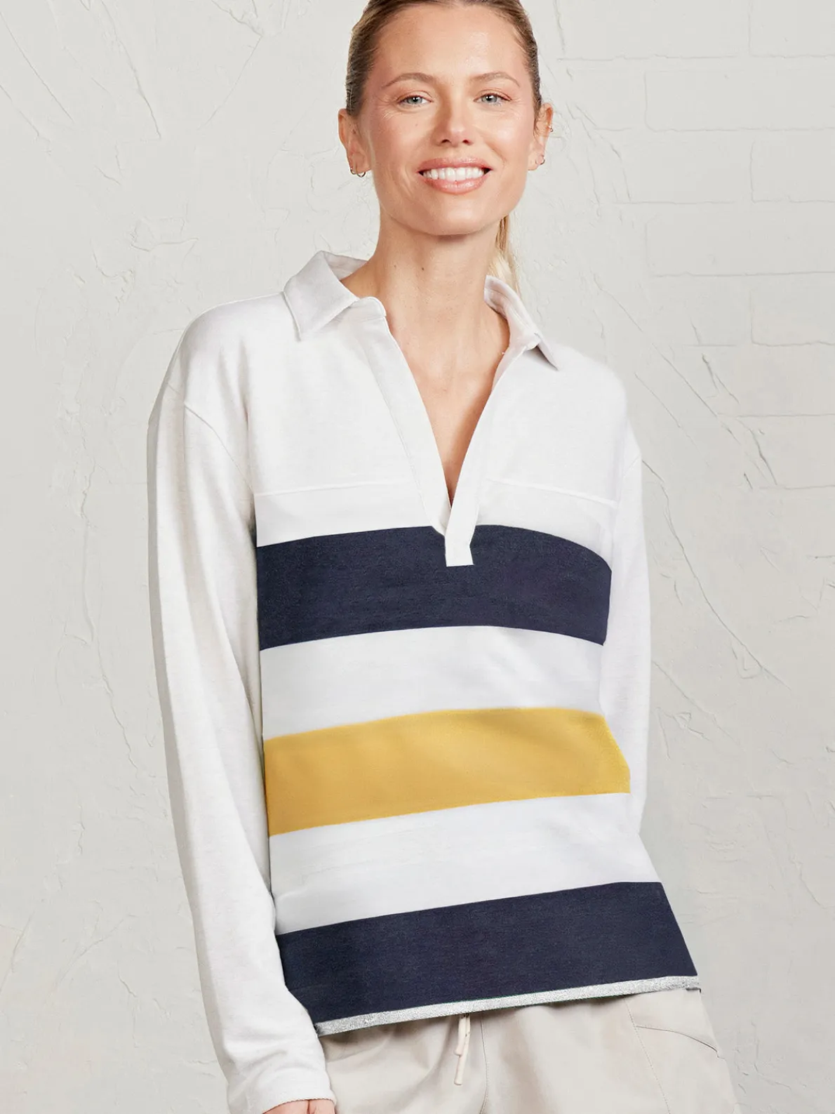 French Terry Polo Sweatshirt - Stripe