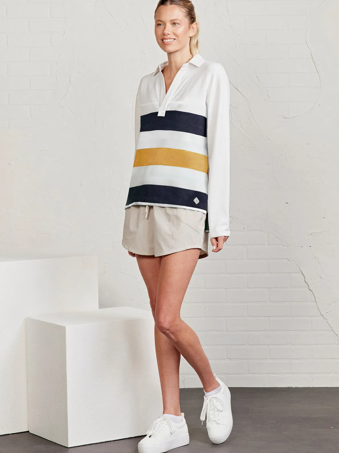 French Terry Polo Sweatshirt - Stripe